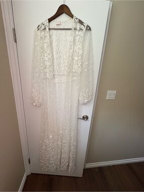White Embroidered Bridal Robe